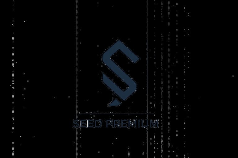 Stylized S logo in blue with pixelated digital background and vertical data streams
